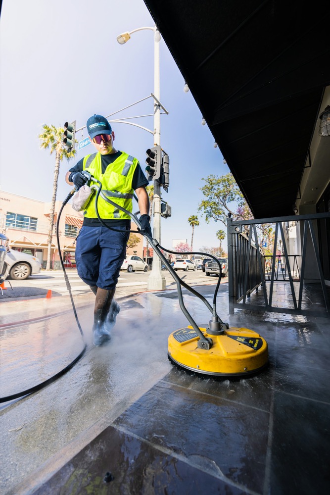 Washing a concrete driveway