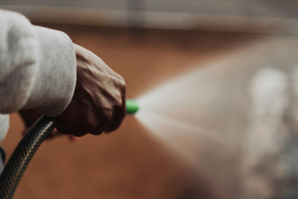 Close-up of a low-pressure spray